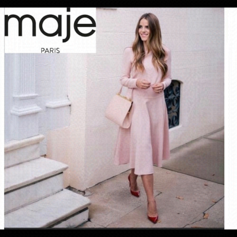 Maje Rumbana blush rose pink stretch crepe dress Sz 1 US Sz S